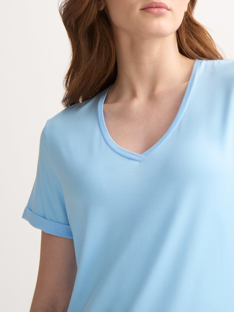 Derek Rose Women's V-Neck Sleep T-Shirt Lara Micro Modal Stretch Sky Blue outlook