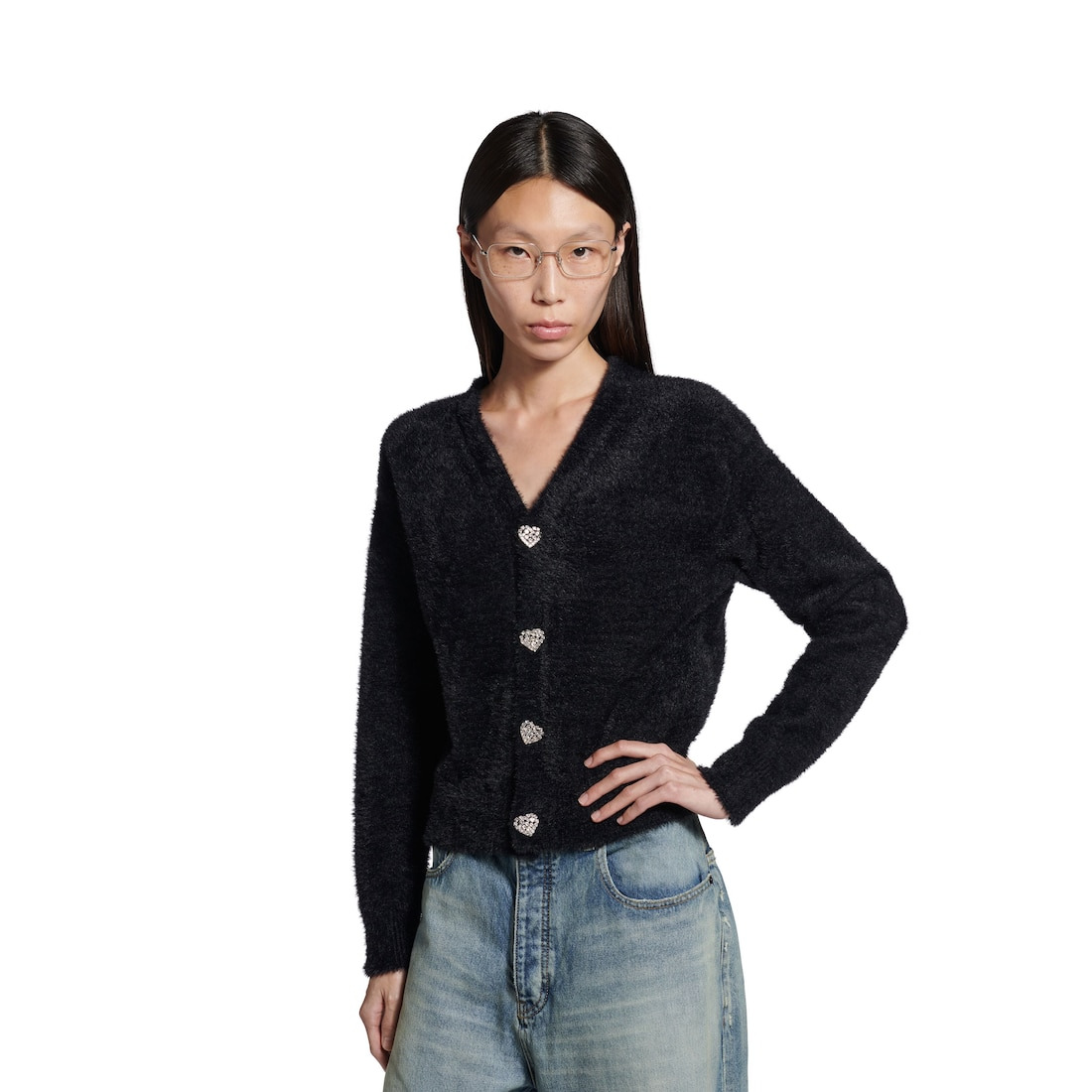 Women's Fluffy Cardigan in Black - 5