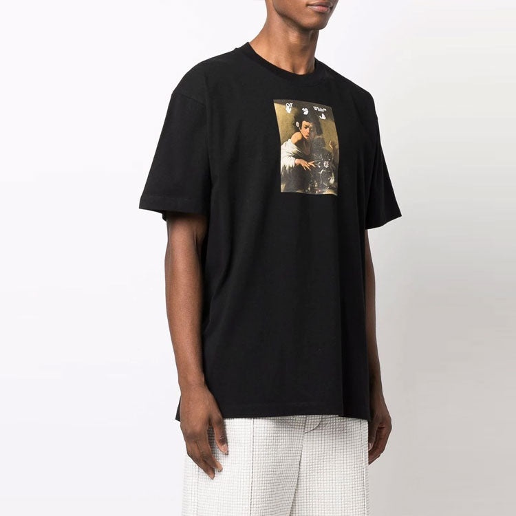 Off-White FW21 Pattern Alphabet Printing Round Neck Short Sleeve Loose Fit Black OMAA038F21JER005108 - 4