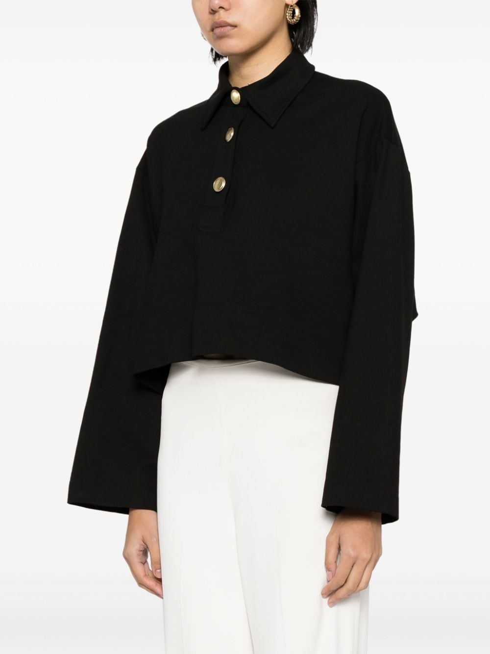 long-sleeve crop polo shirt - 3