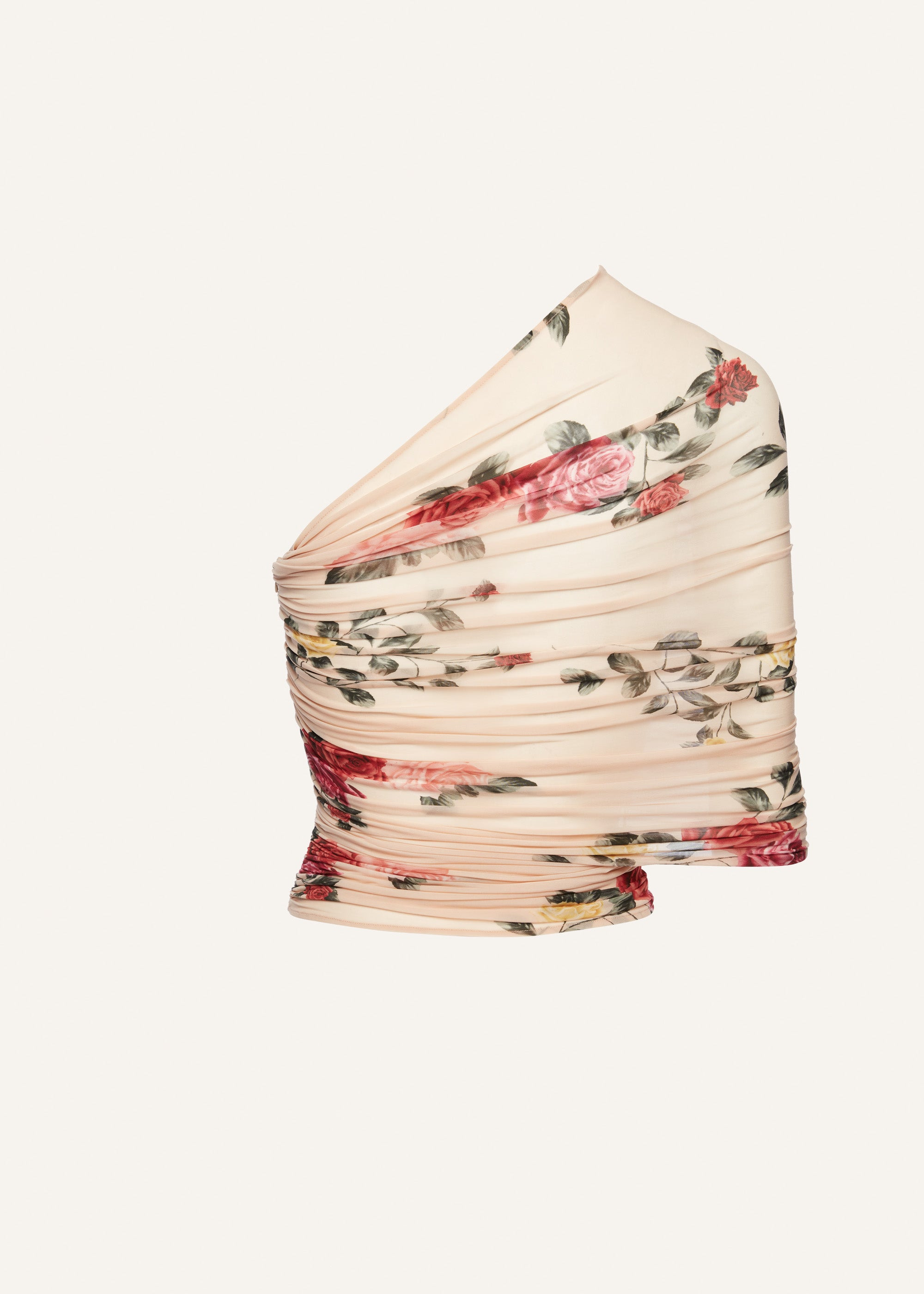 One-shoulder wrap top in beige print - 2