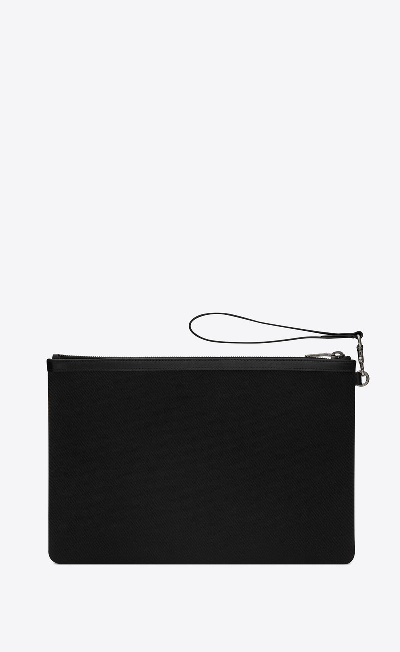 SAINT LAURENT rive gauche zipped pouch in canvas and leather outlook