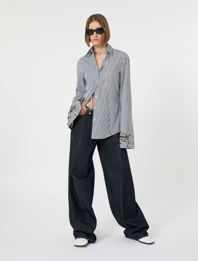 Sportmax Jewel-embroidered poplin shirt - black outlook