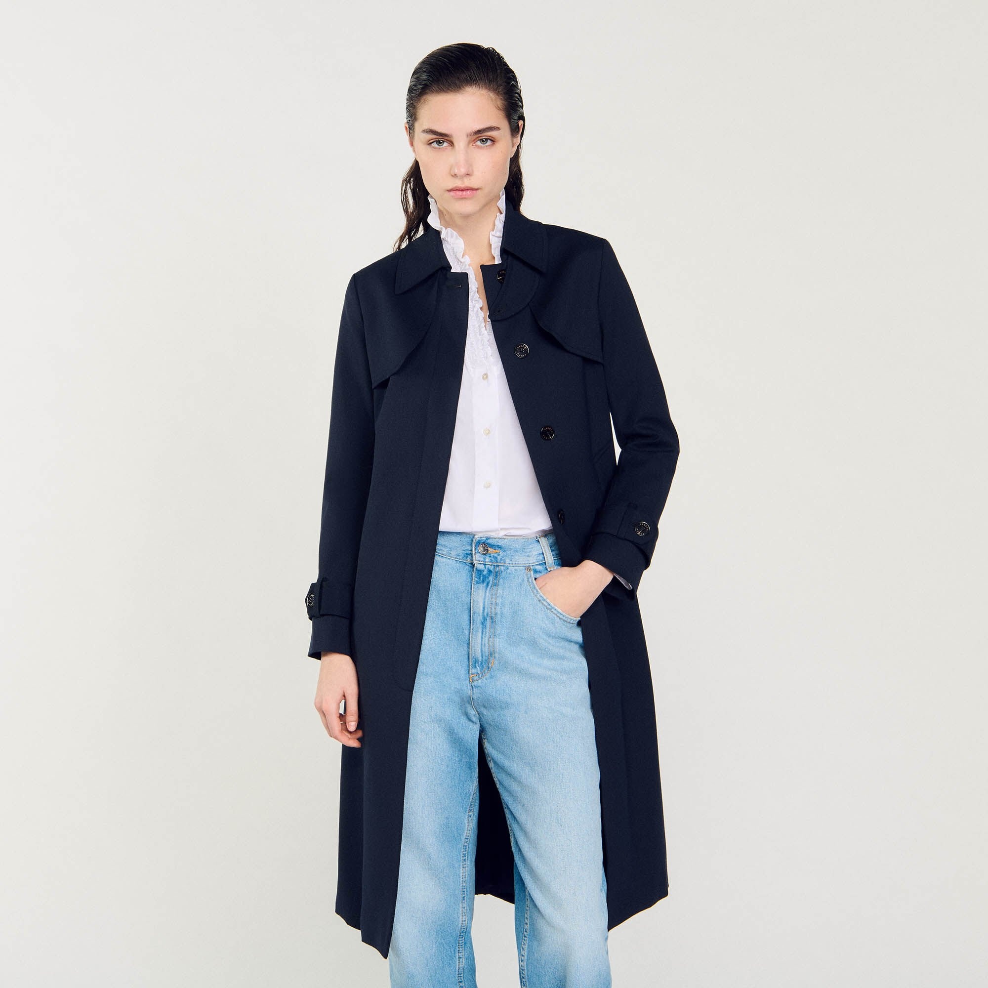 TRENCH COAT WITH PLEATED INSET - 5