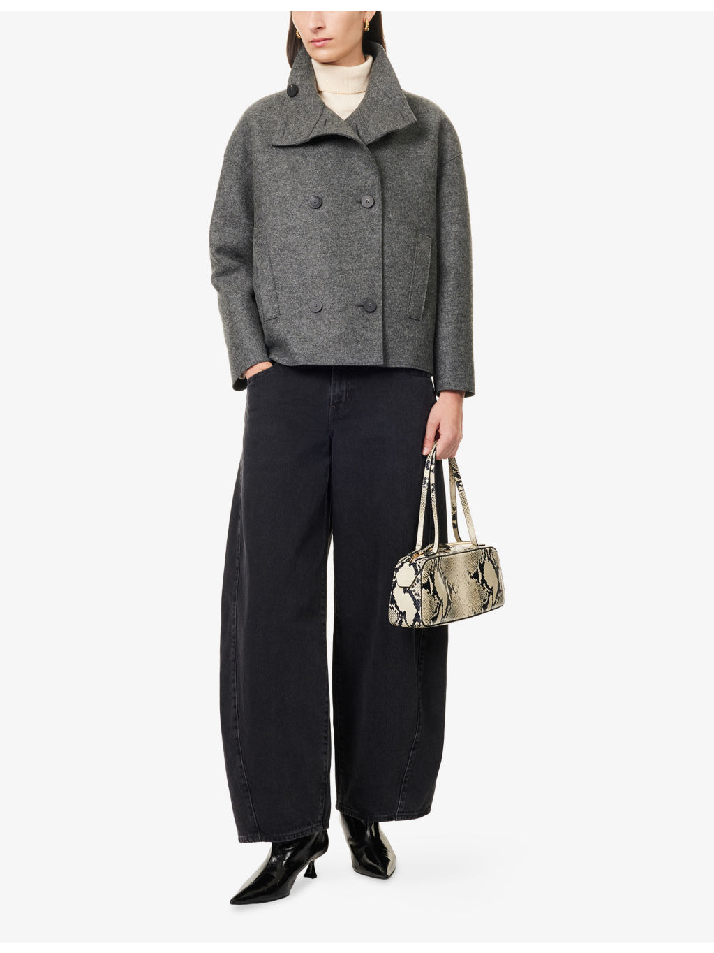 Cropped Funnel Pressed Wool Jacket - 2
