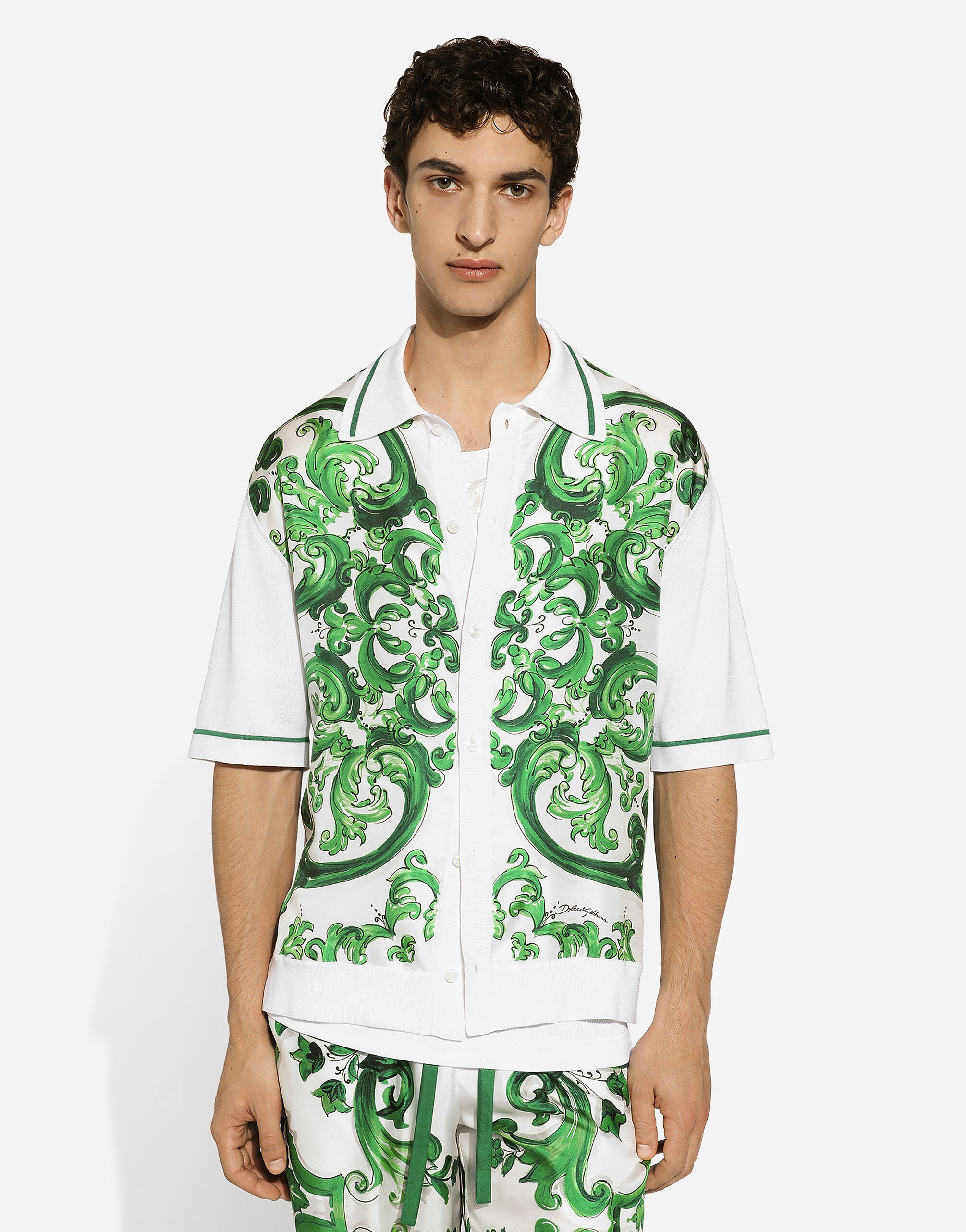 Oversize silk and yarn shirt with majolica print - 4
