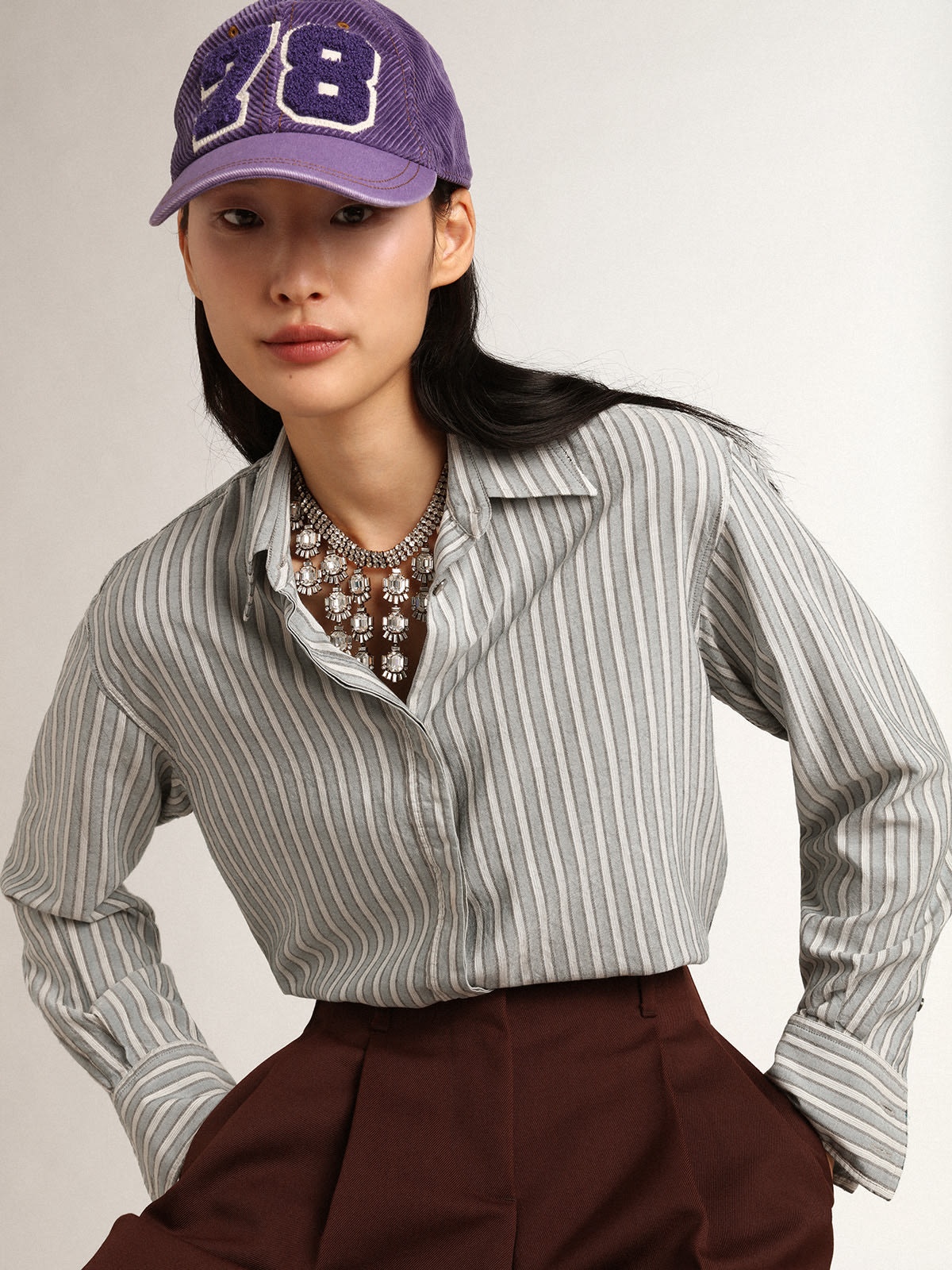 Women's boyfriend shirt with blue stripes - 2