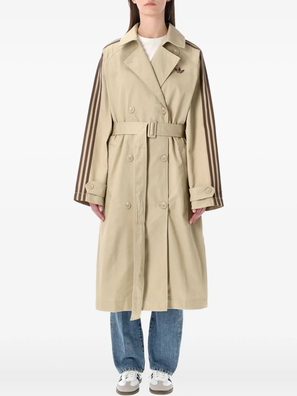 stripe belted coat - 1