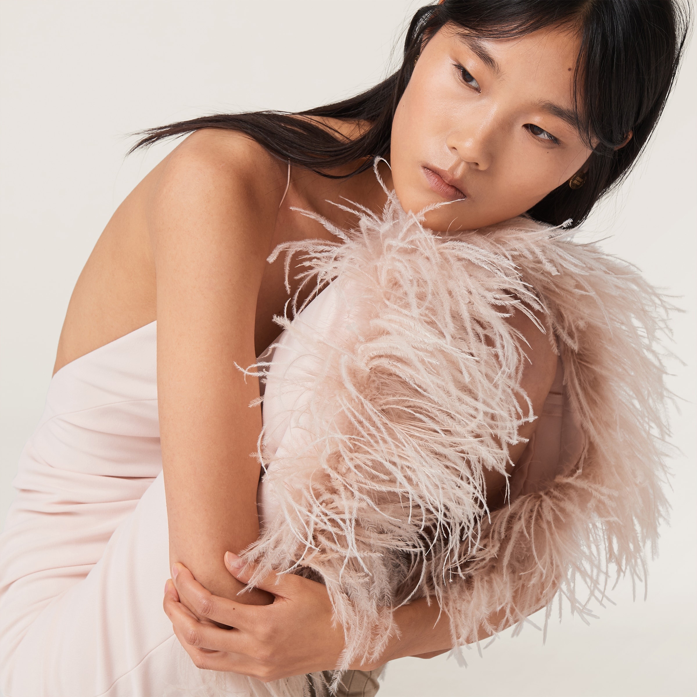 Stretch cady dress with feathers - 6
