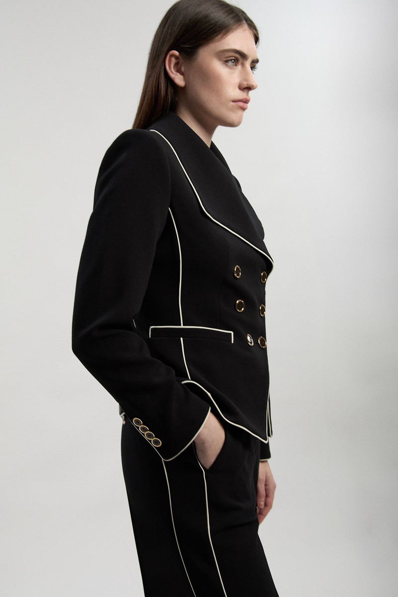 Compact Stretch Contrast Tipped Tailored Blazer 1