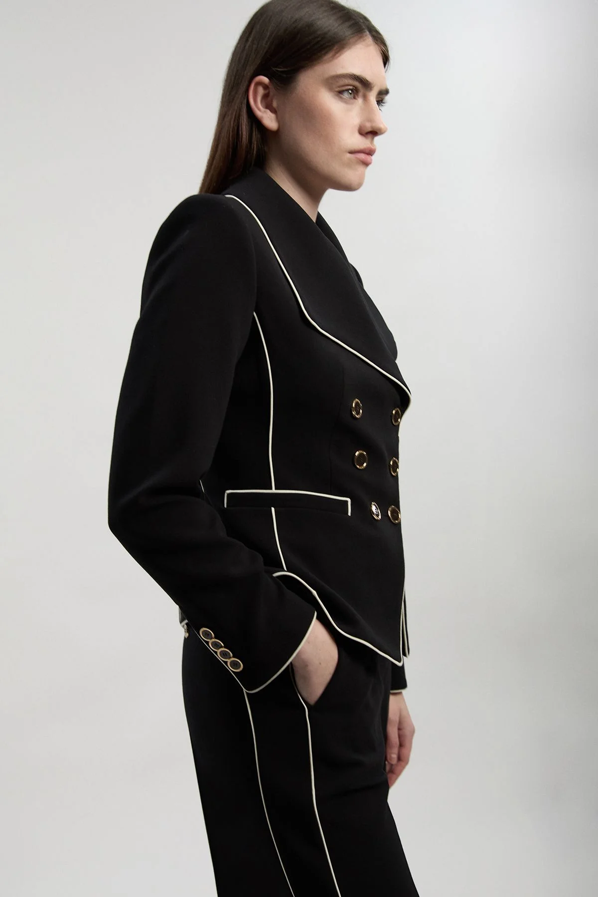 Compact Stretch Contrast Tipped Tailored Blazer - 1