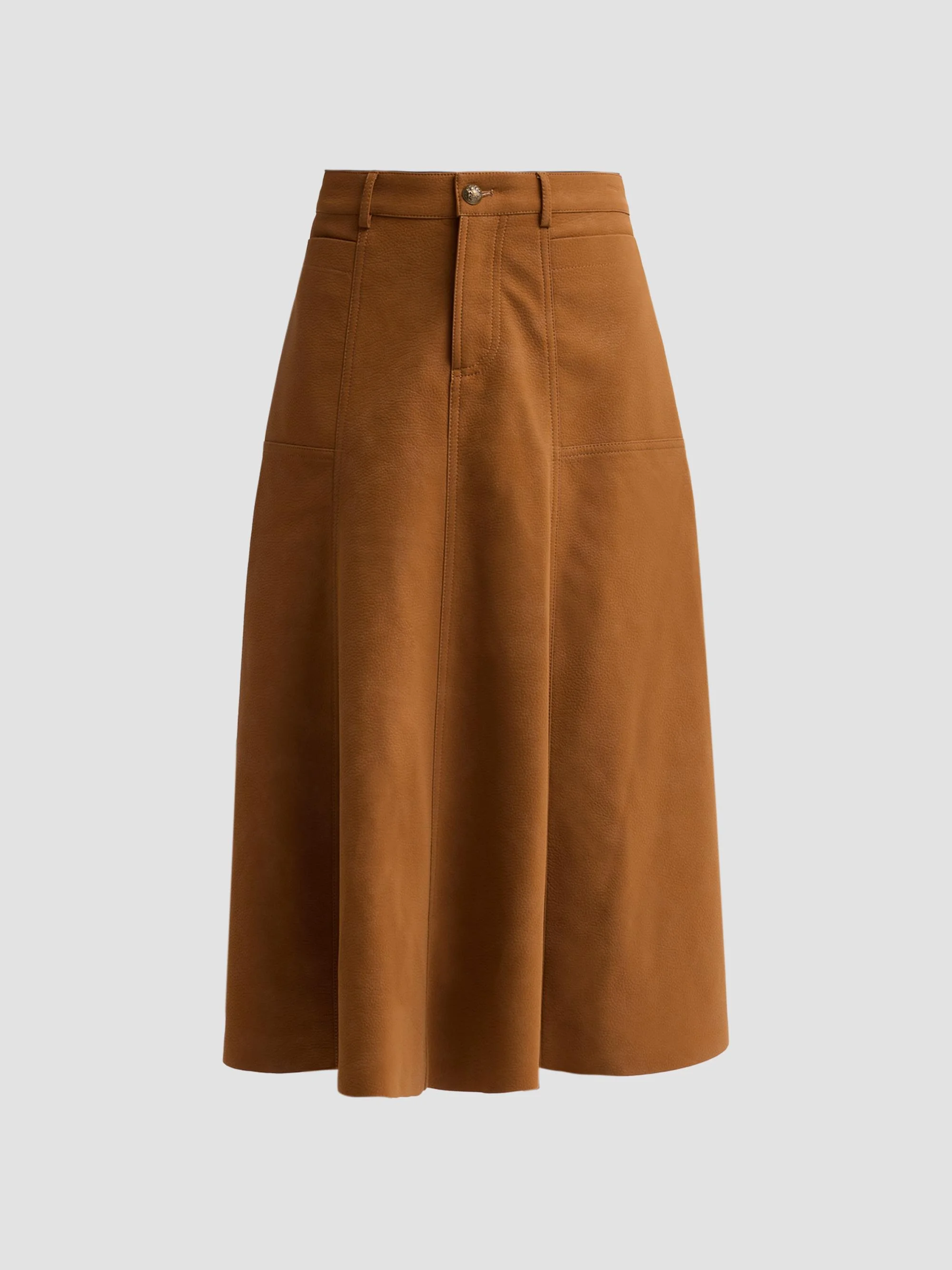Women's Connor Leather A-Line Midi Skirt - Cognac - 1