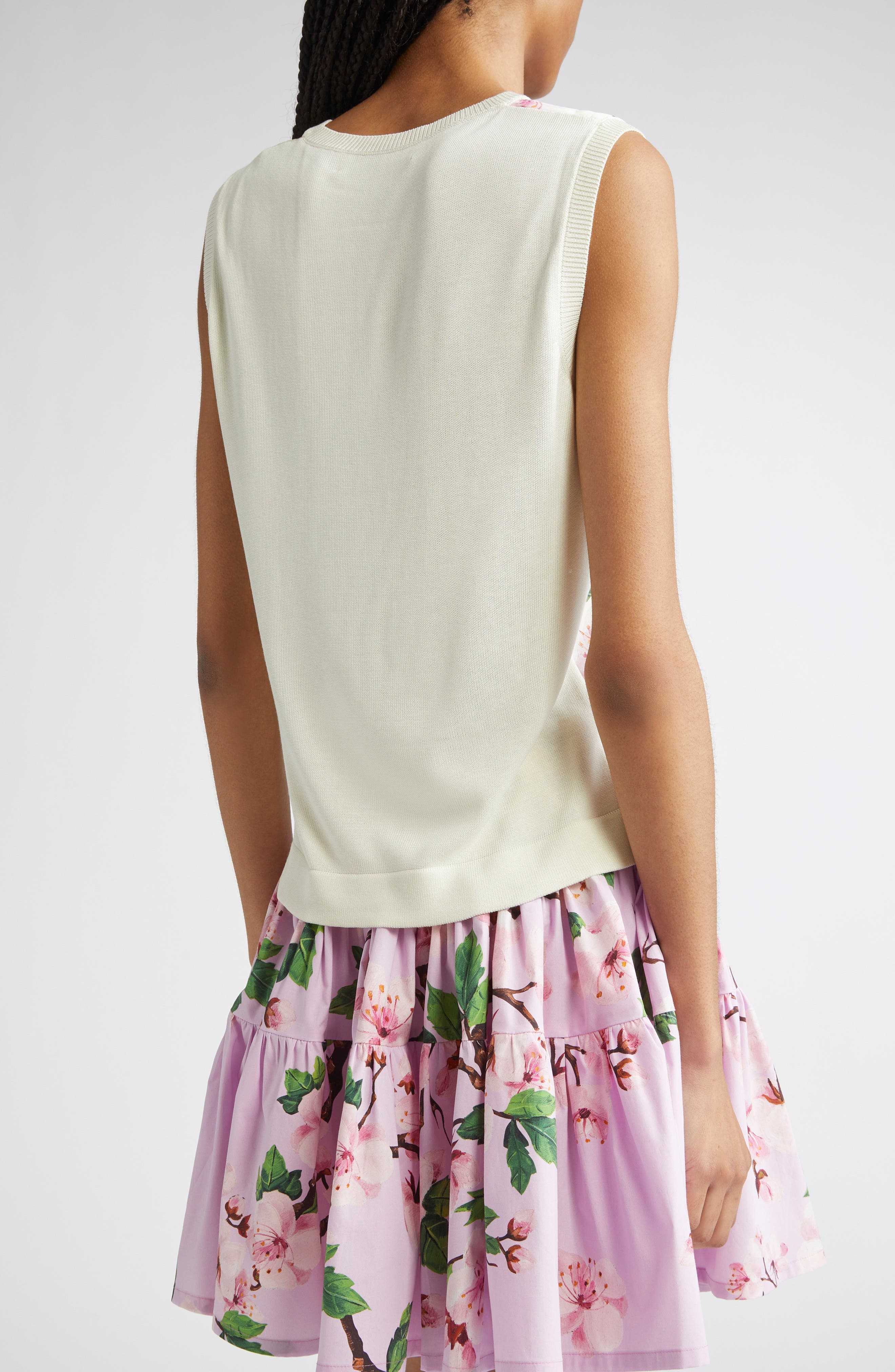 Oscar de la Renta Cherry Blossom Inset Sweater Tank in Pink/Ecru at Nordstrom - 3