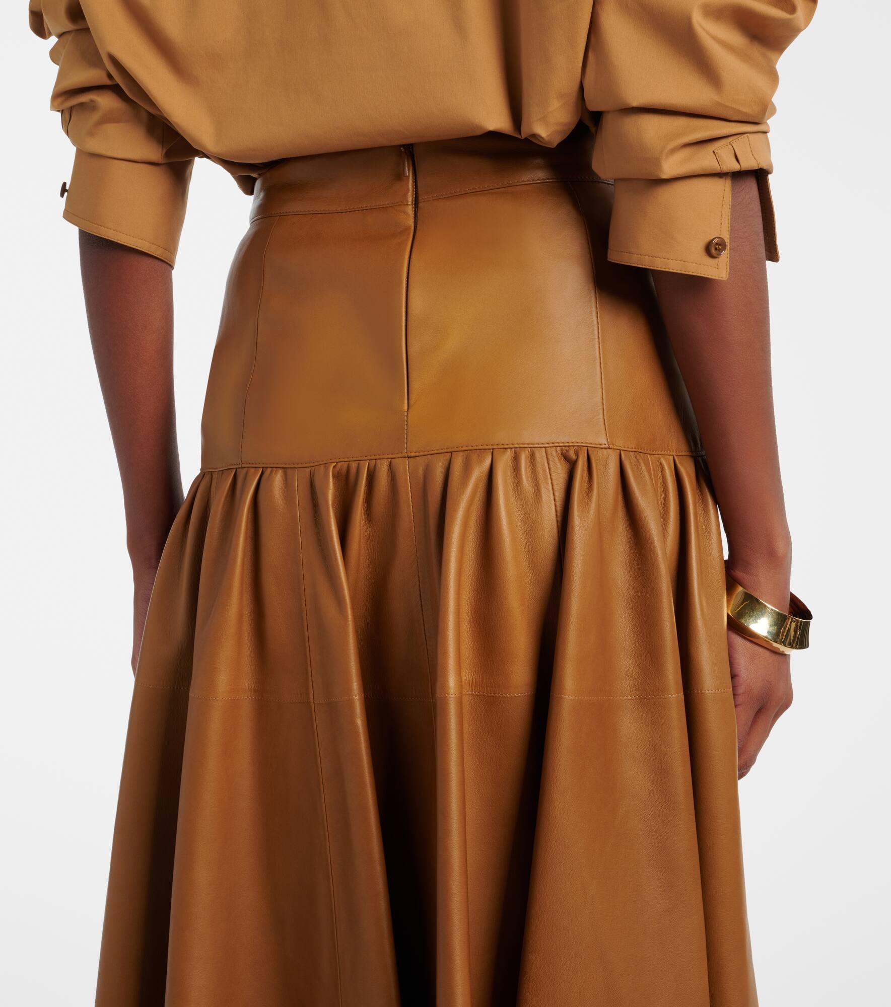 Ruffled leather midi skirt - 5