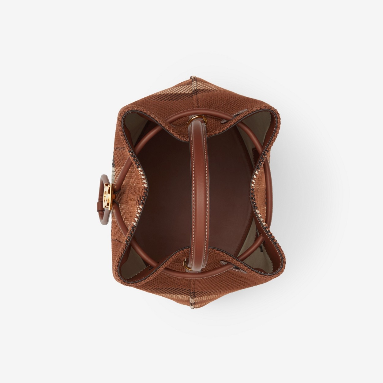 Small Knitted Check and Leather TB Bucket Bag - 4