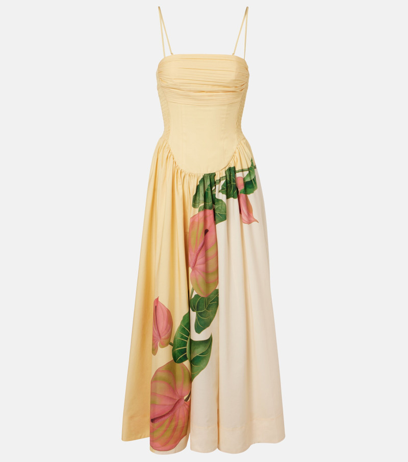 Anturium Golden floral cotton maxi dress 1