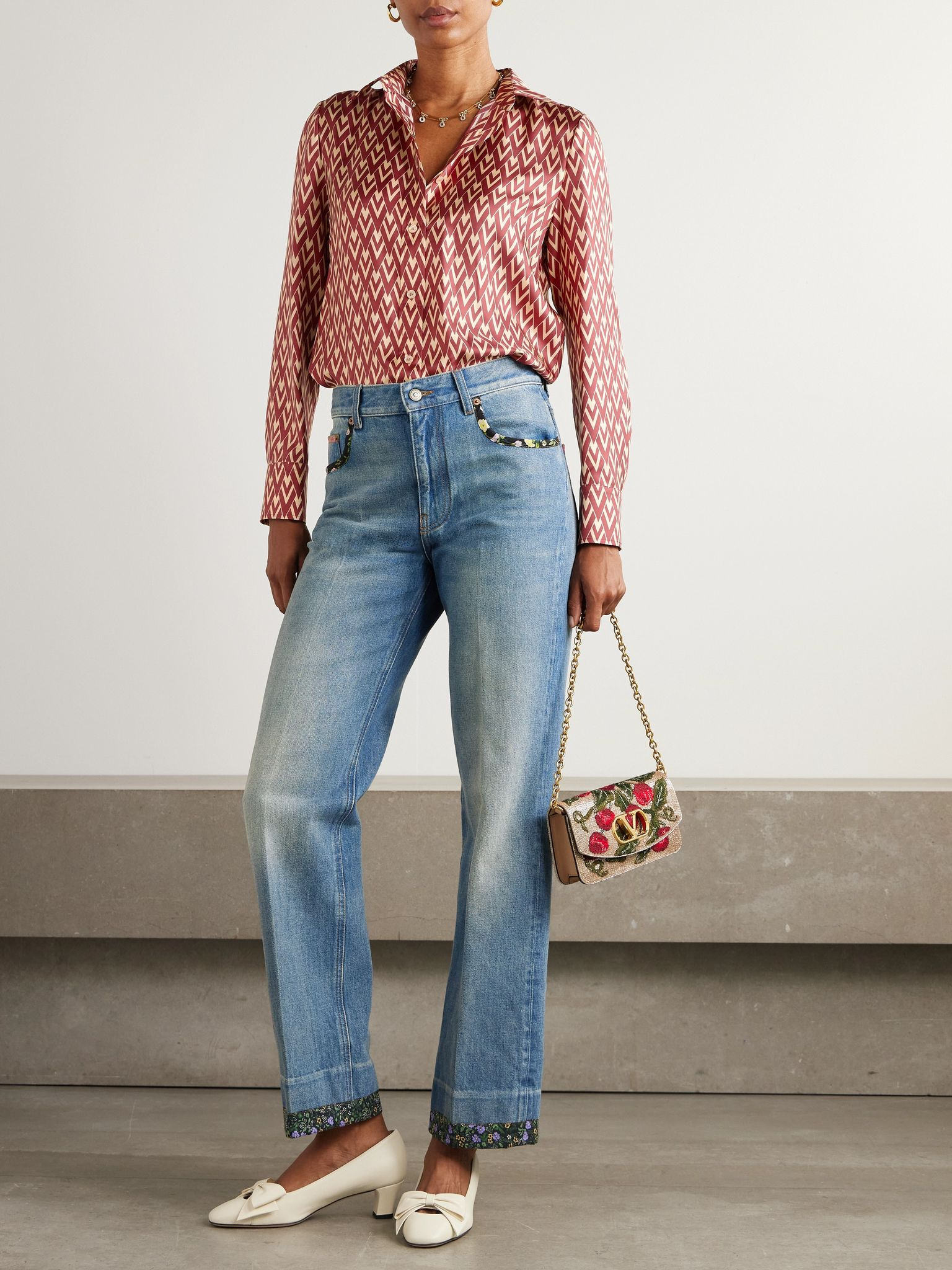 Printed silk-twill shirt Red - 2