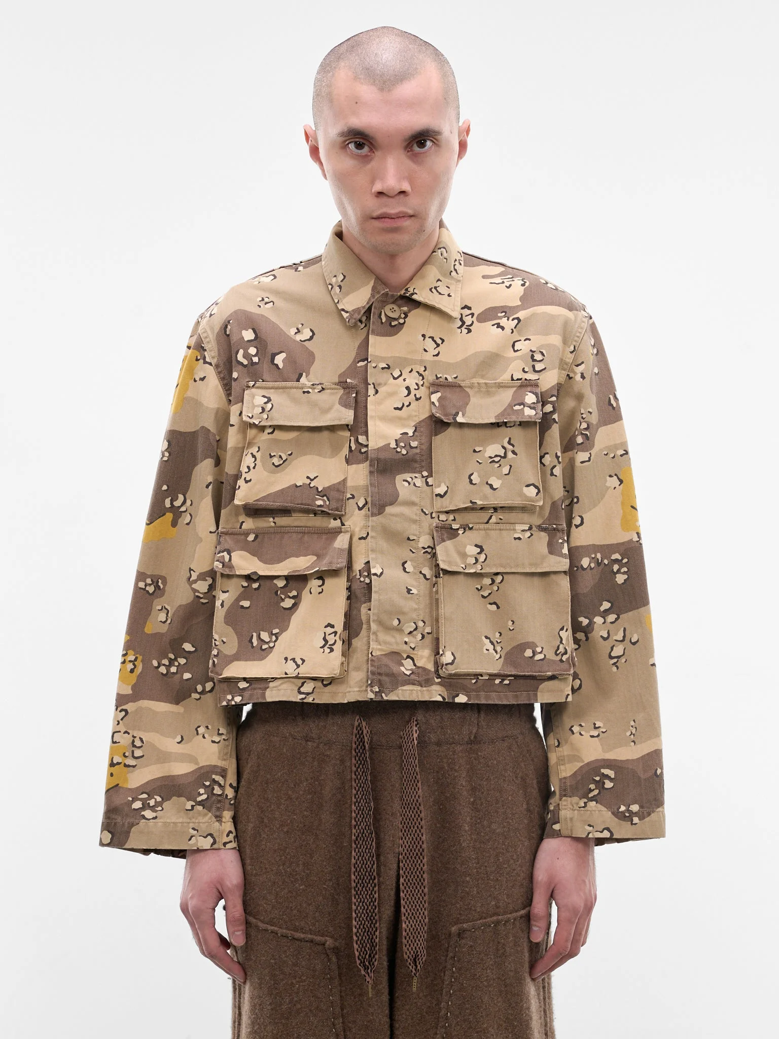 Beige Camouflage Herringbone Boxy Jacket - 1