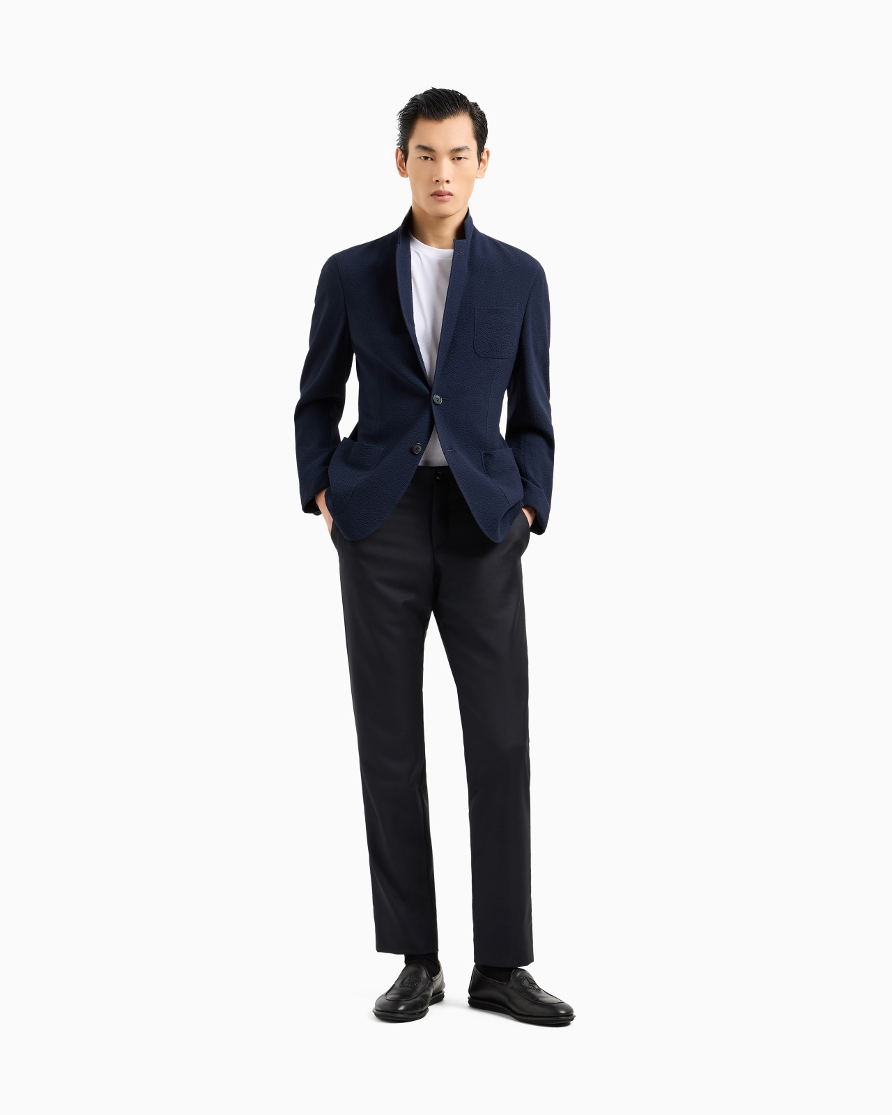 Single-breasted, stretch plain-knit wool seersucker jacket - 2