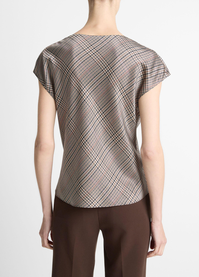 Vince Pressed Plaid Silk Cowl-Neck Blouse outlook