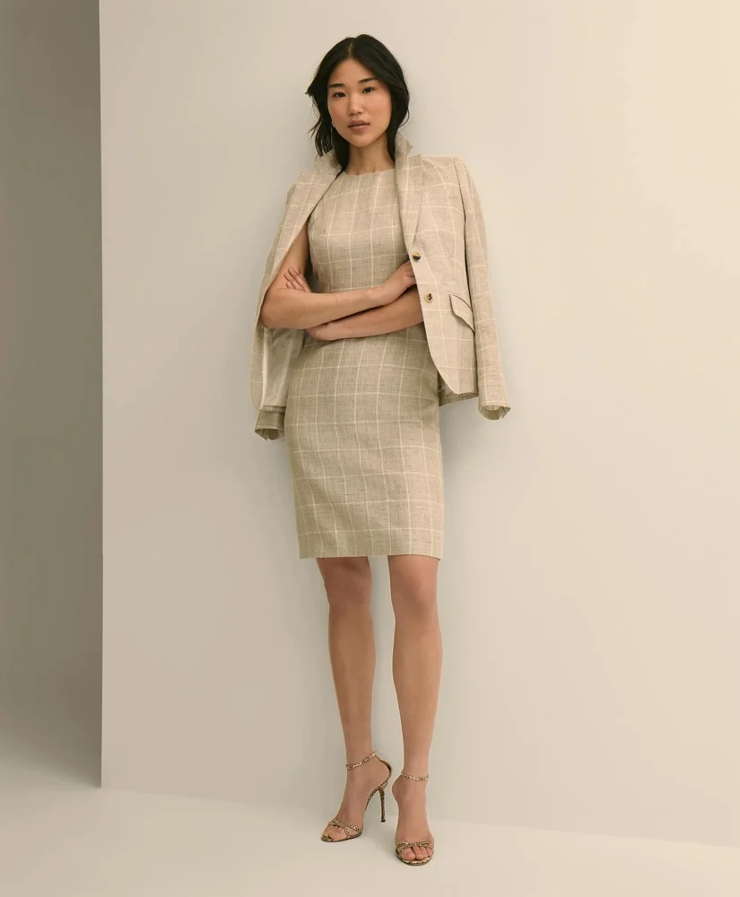 Linen-Wool Windowpane Sheath Dress - 1