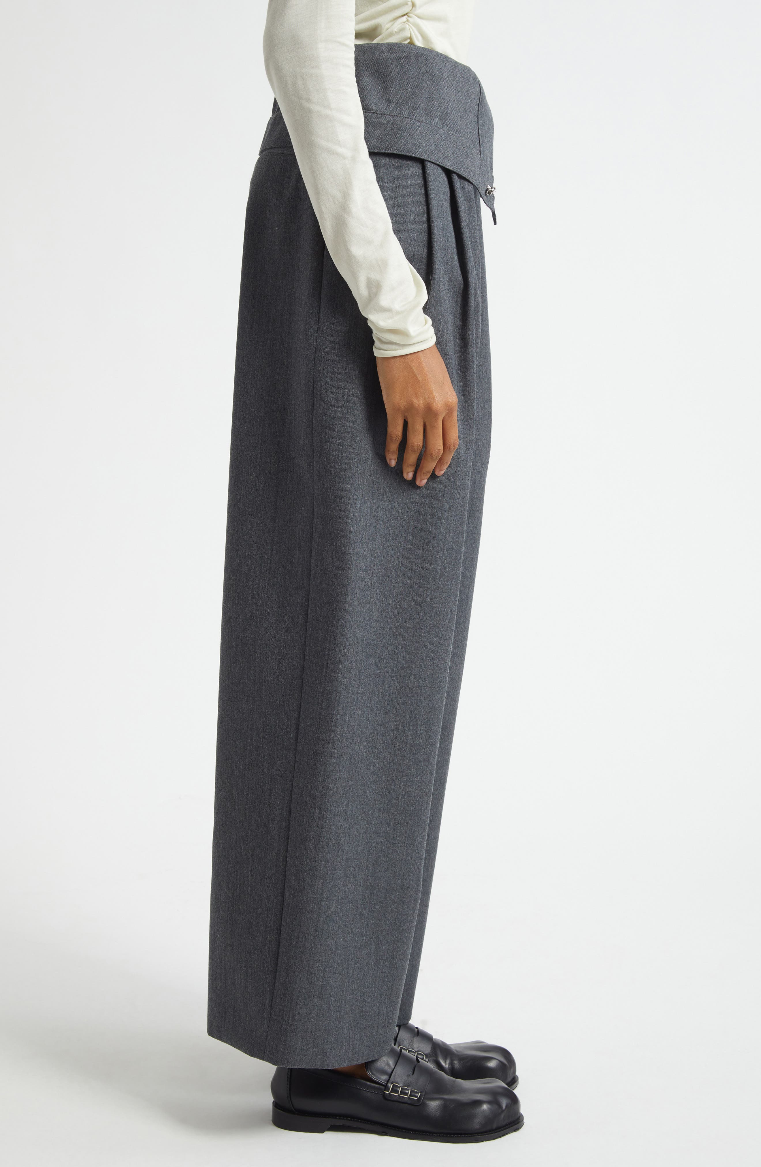JW Anderson Foldover Wool Trousers in 972 Charcoal Melange at Nordstrom - 3