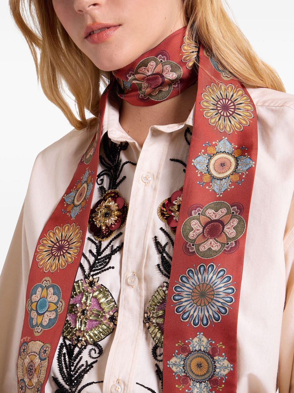 floral-pattern fringed scarf - 3