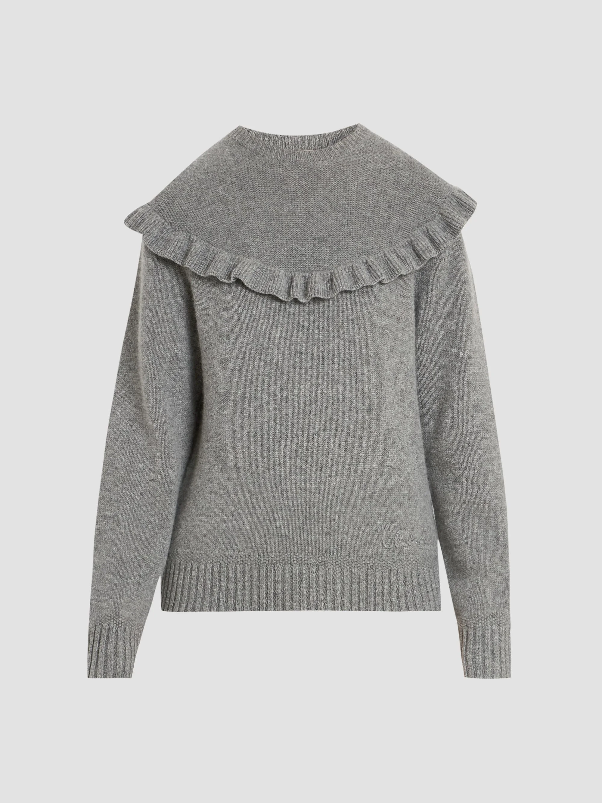 Women's Ruffle-Overlay Wool-Cashmere Sweater - Divine Grey - 1