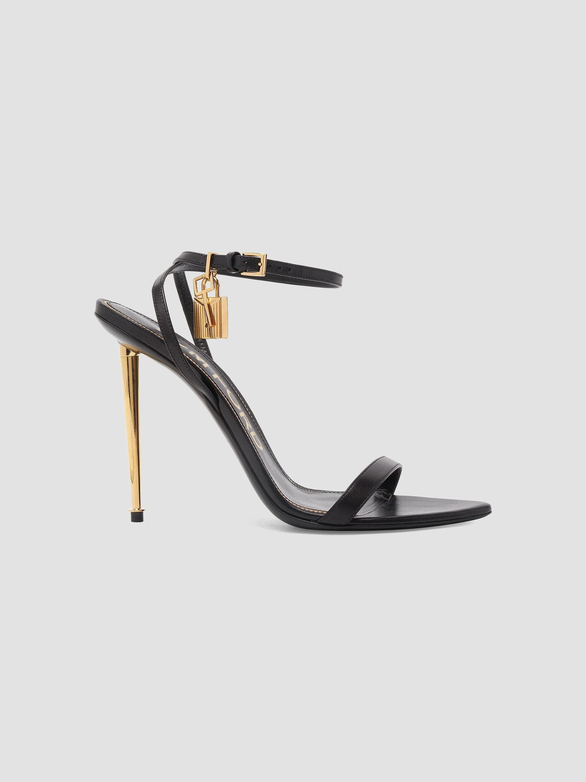 Women's Padlock 105MM Leather Point-Toe Ankle-Strap Sandals - Black - 1