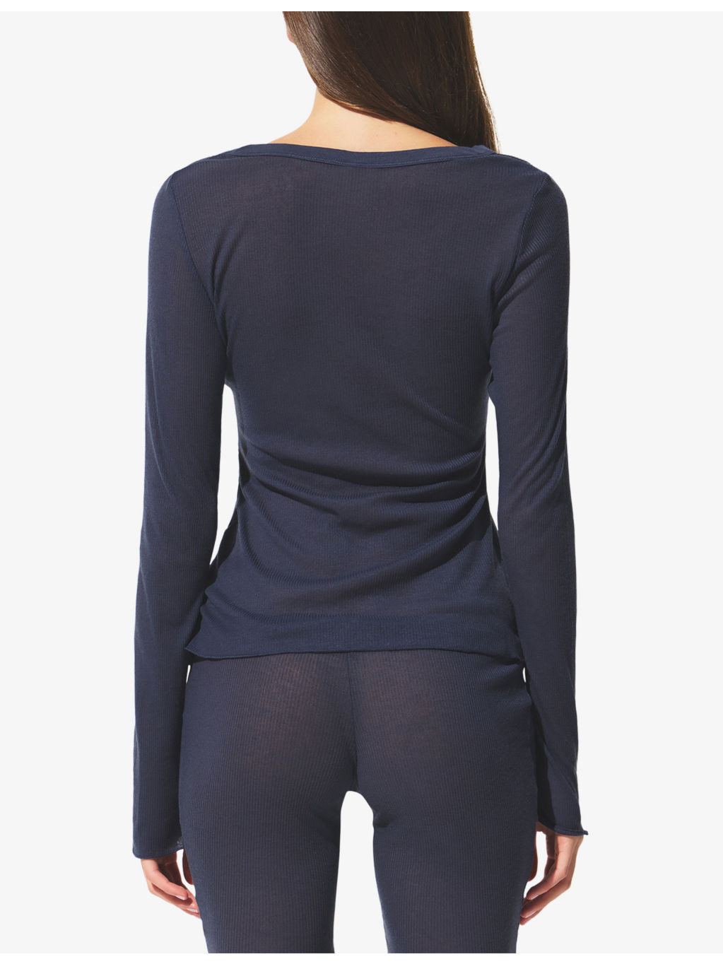 Sheer Rib Long-Sleeve Crew Neck Jersey Top - 4