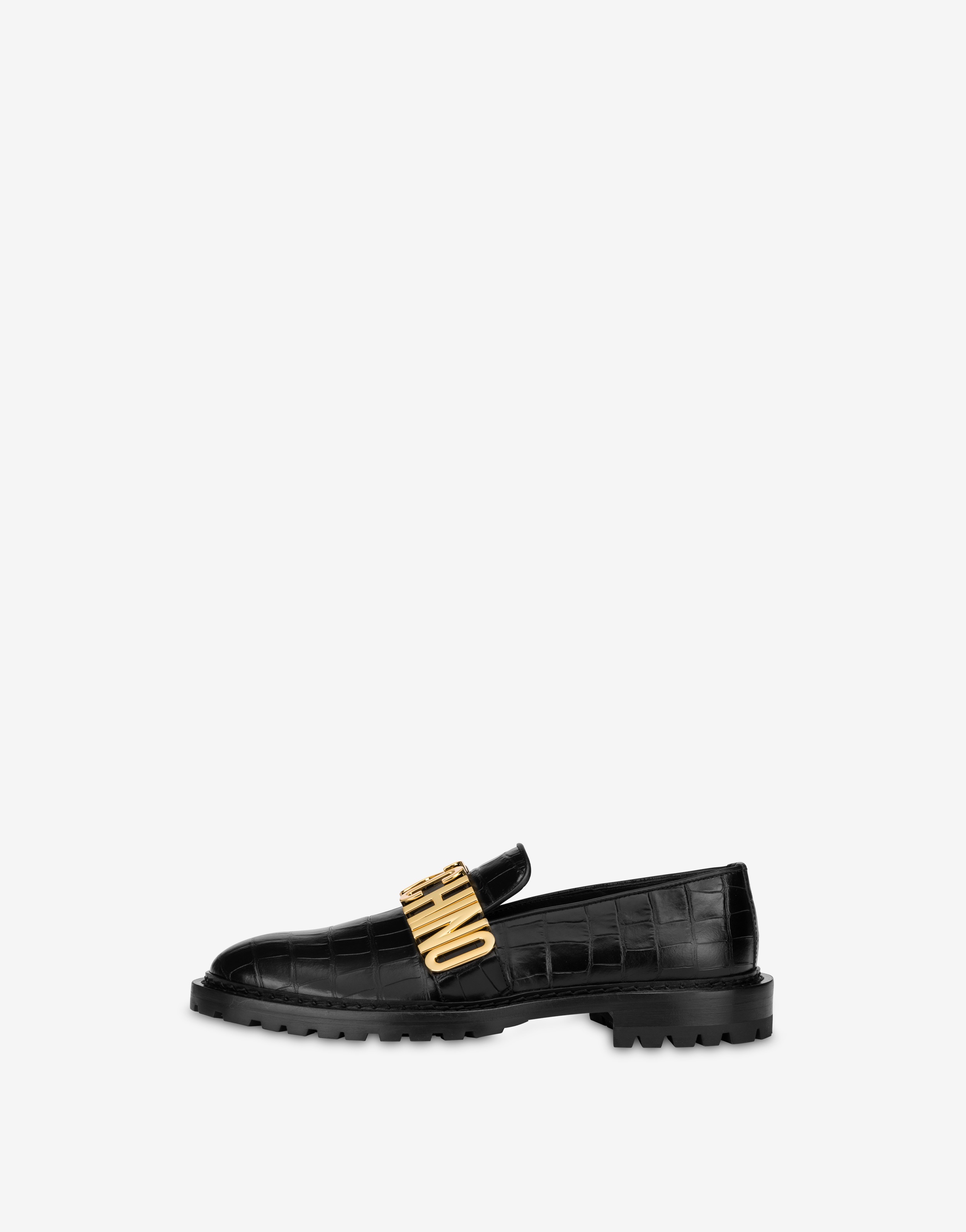 LETTERING LOGO CROCODILE-PRINT MOCCASINS - 2