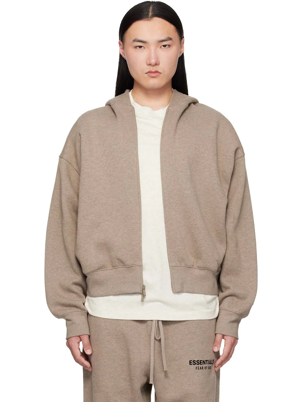 Beige Classic Zip-Up Hoodie - 1