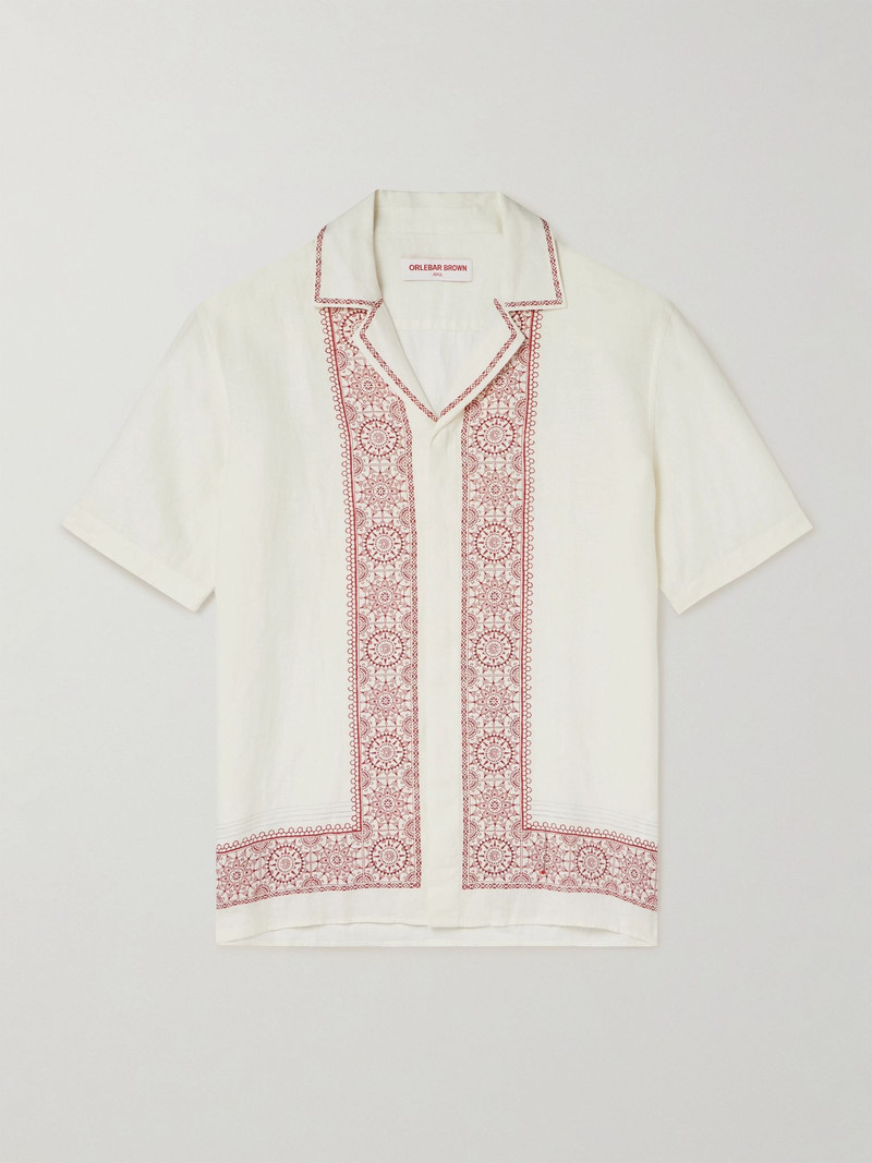 Maitan Camp-Collar Printed Linen Shirt Cream 1