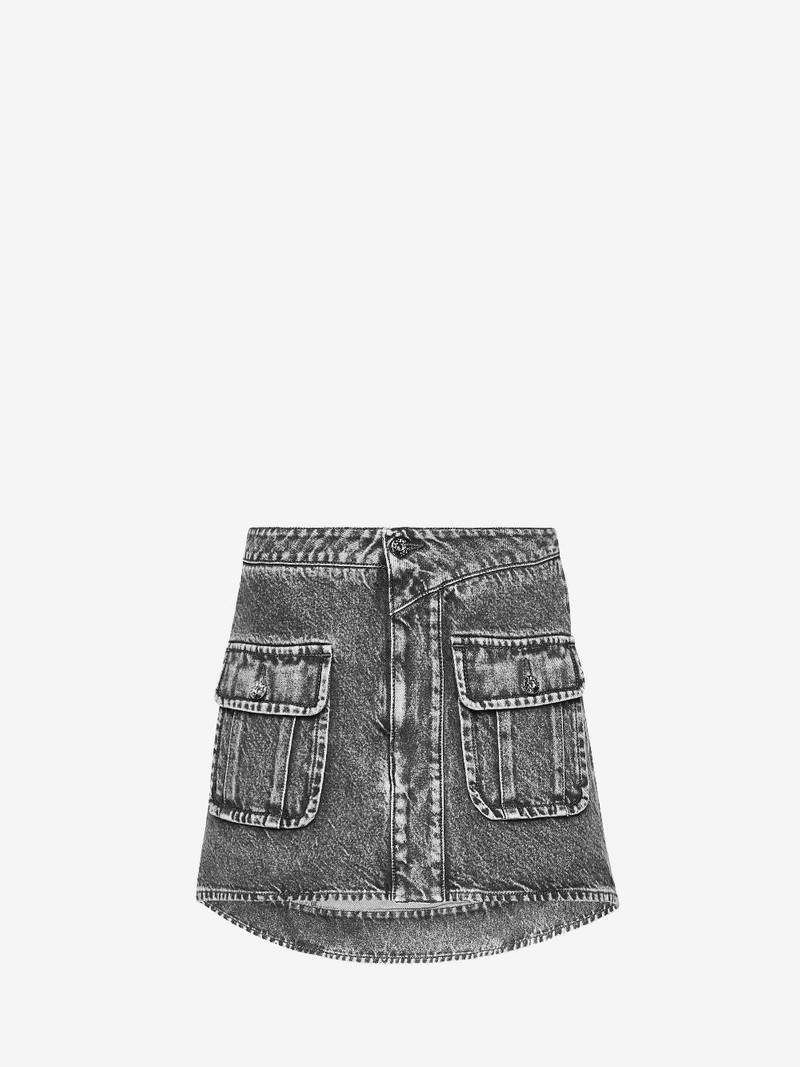 CURVED PATCH POCKET MINI SKIRT - 1