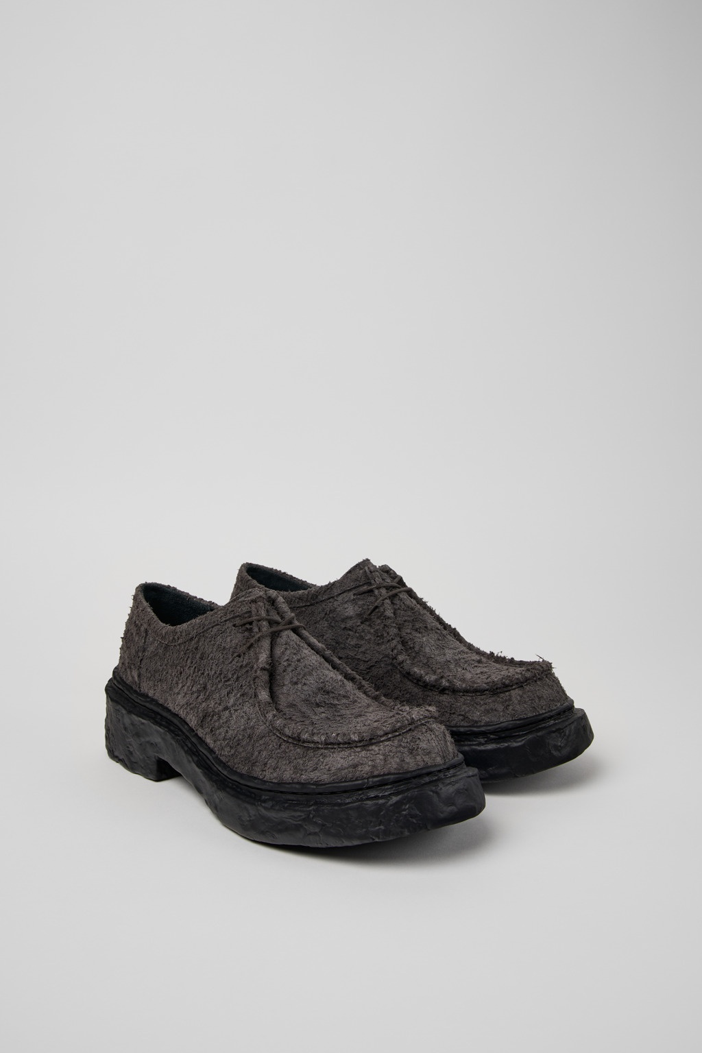 Gray Leather Lace-Up Shoes - 2