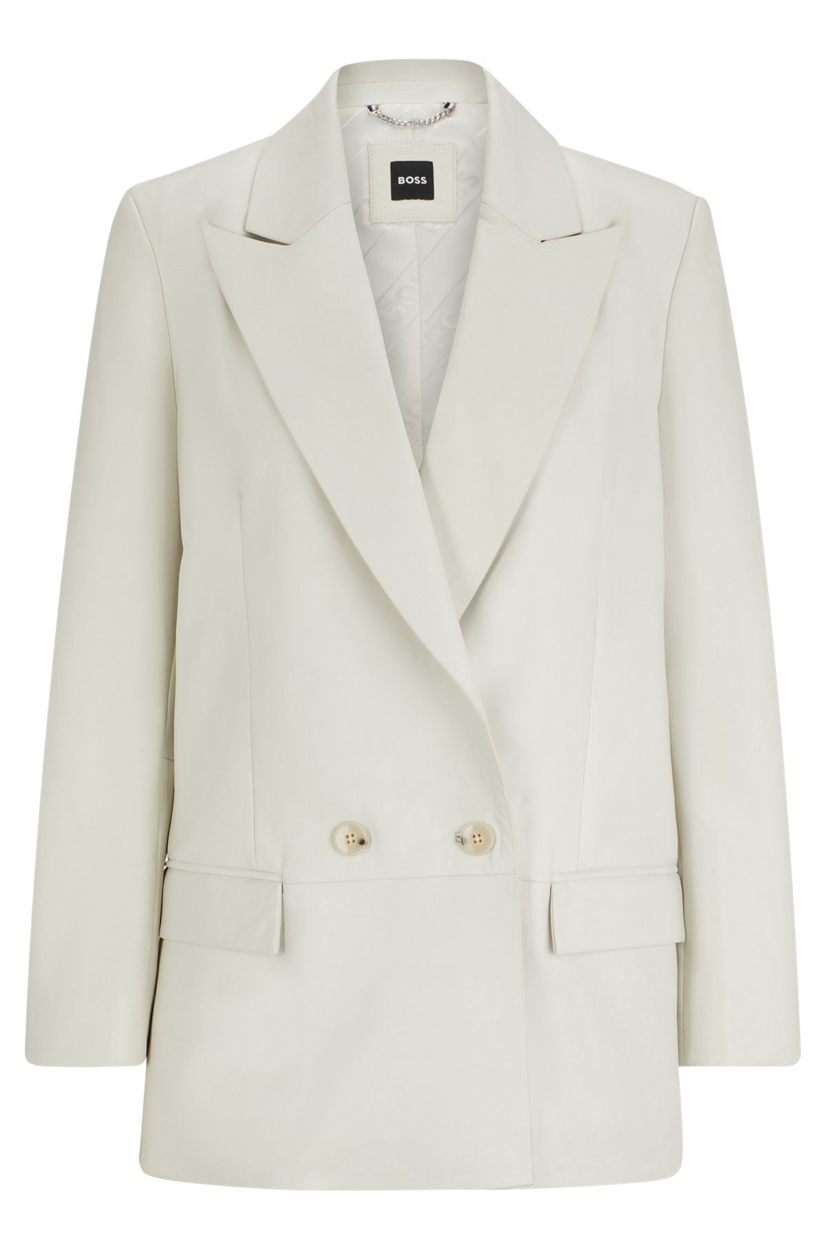 LONGLINE DOUBLE-BREASTED JACKET IN LEATHER - 1