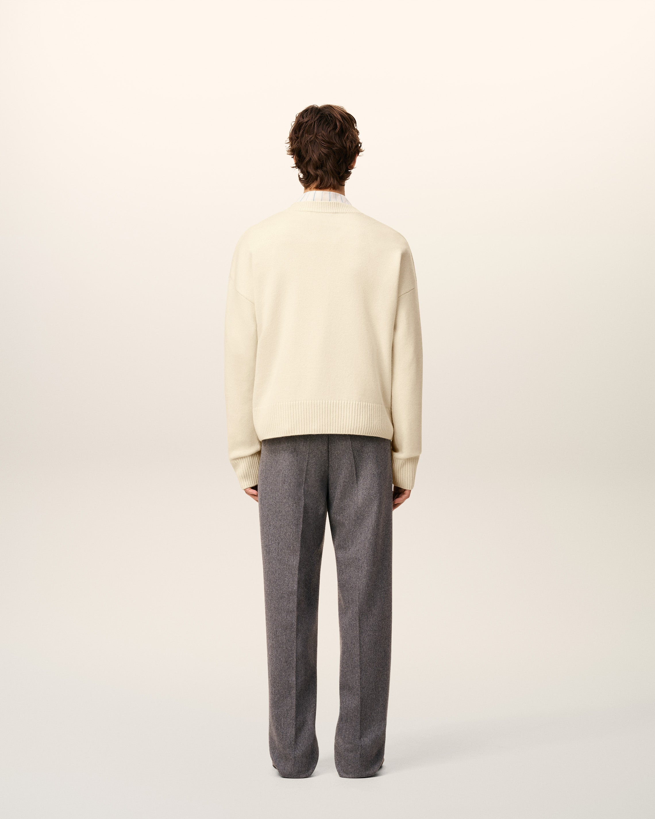 WHITE WOOL AMI DE COEUR V NECK SWEATER - 5
