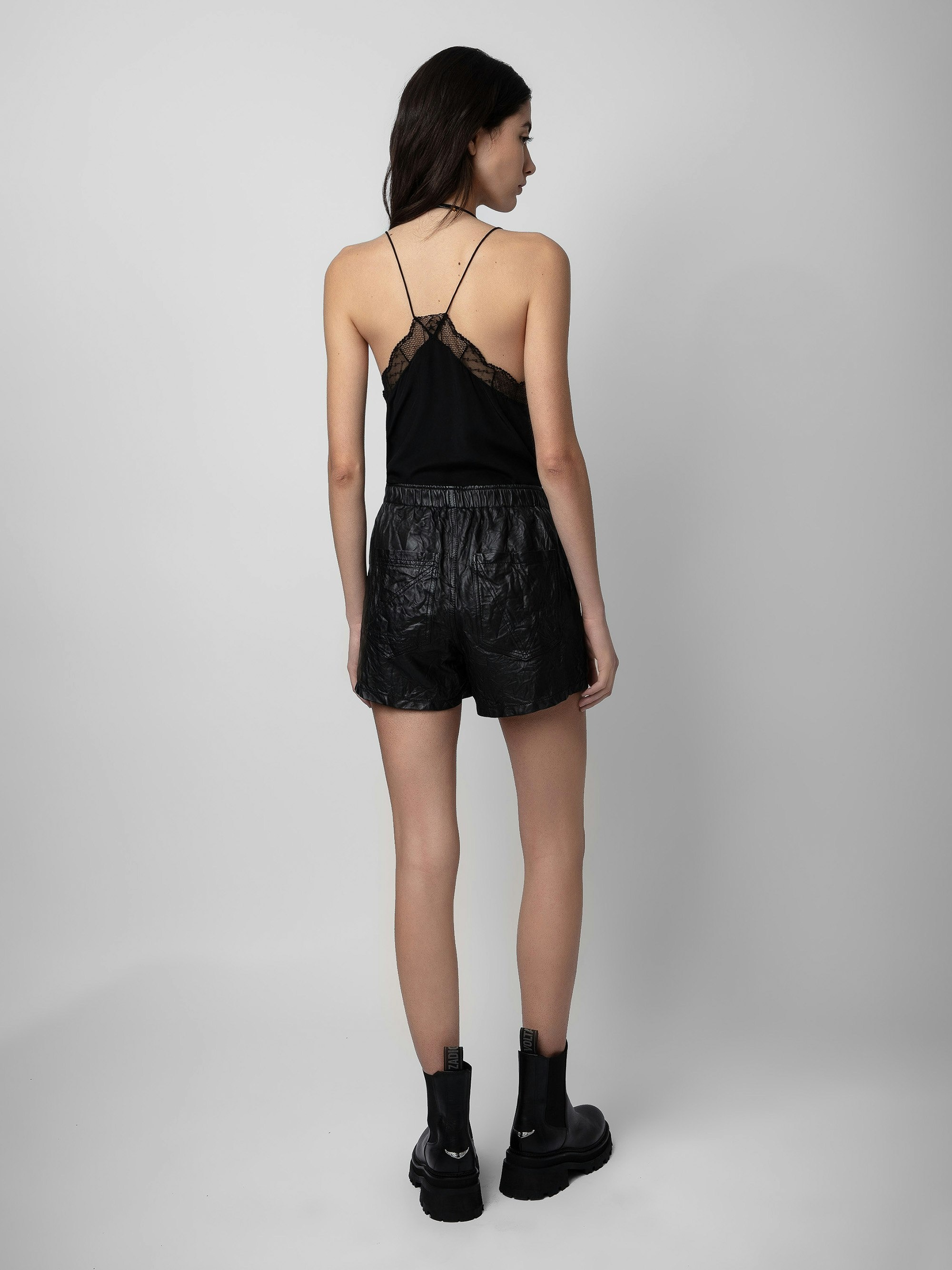 Pax Crinkled Leather Shorts - 3