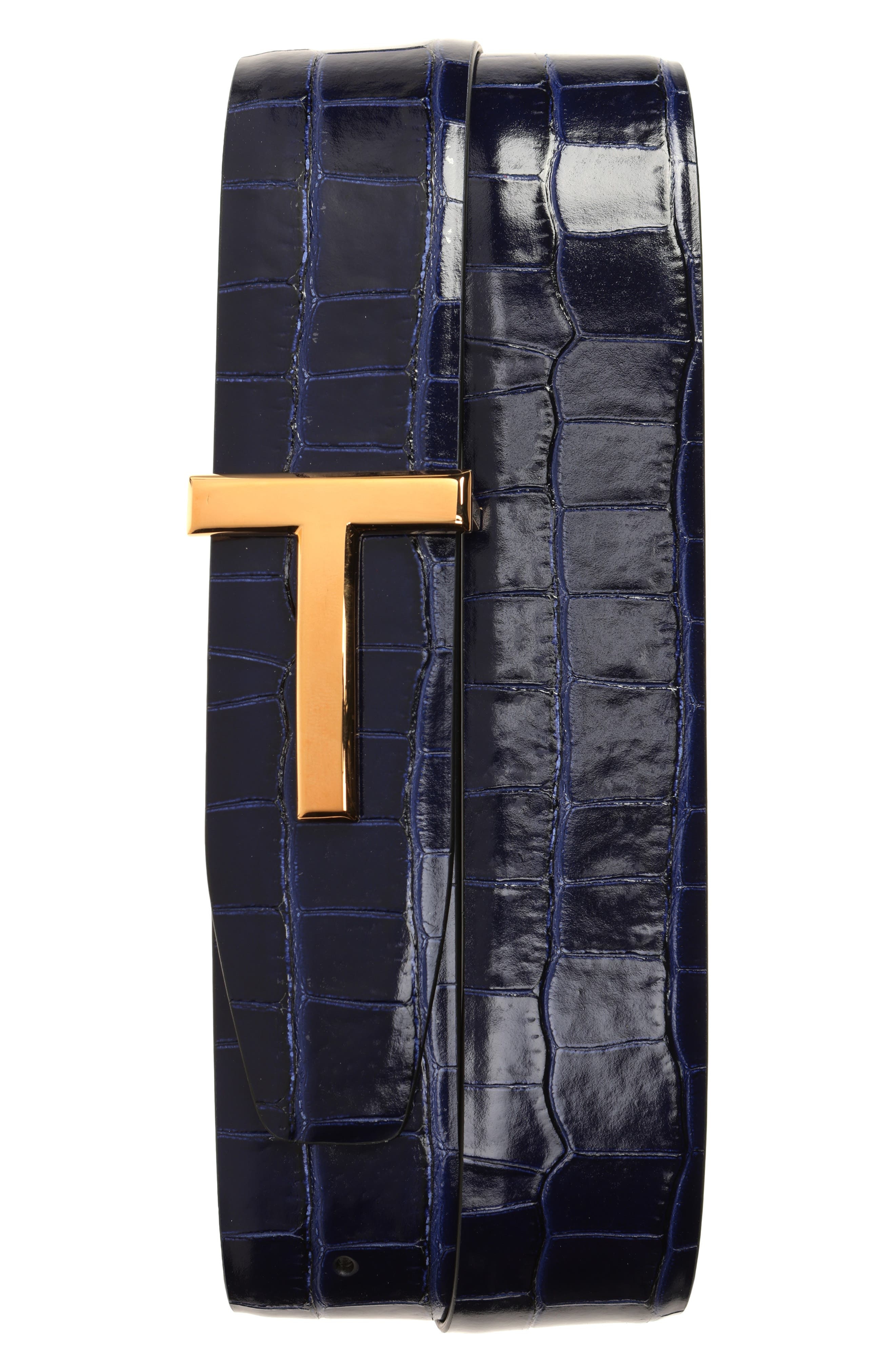 T Icon Reversible Croc Embossed Leather Belt - 1
