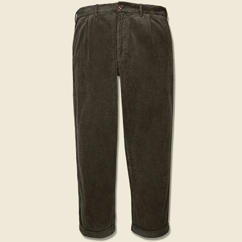 Corduroy Pleated Pant - Chocolate - 1