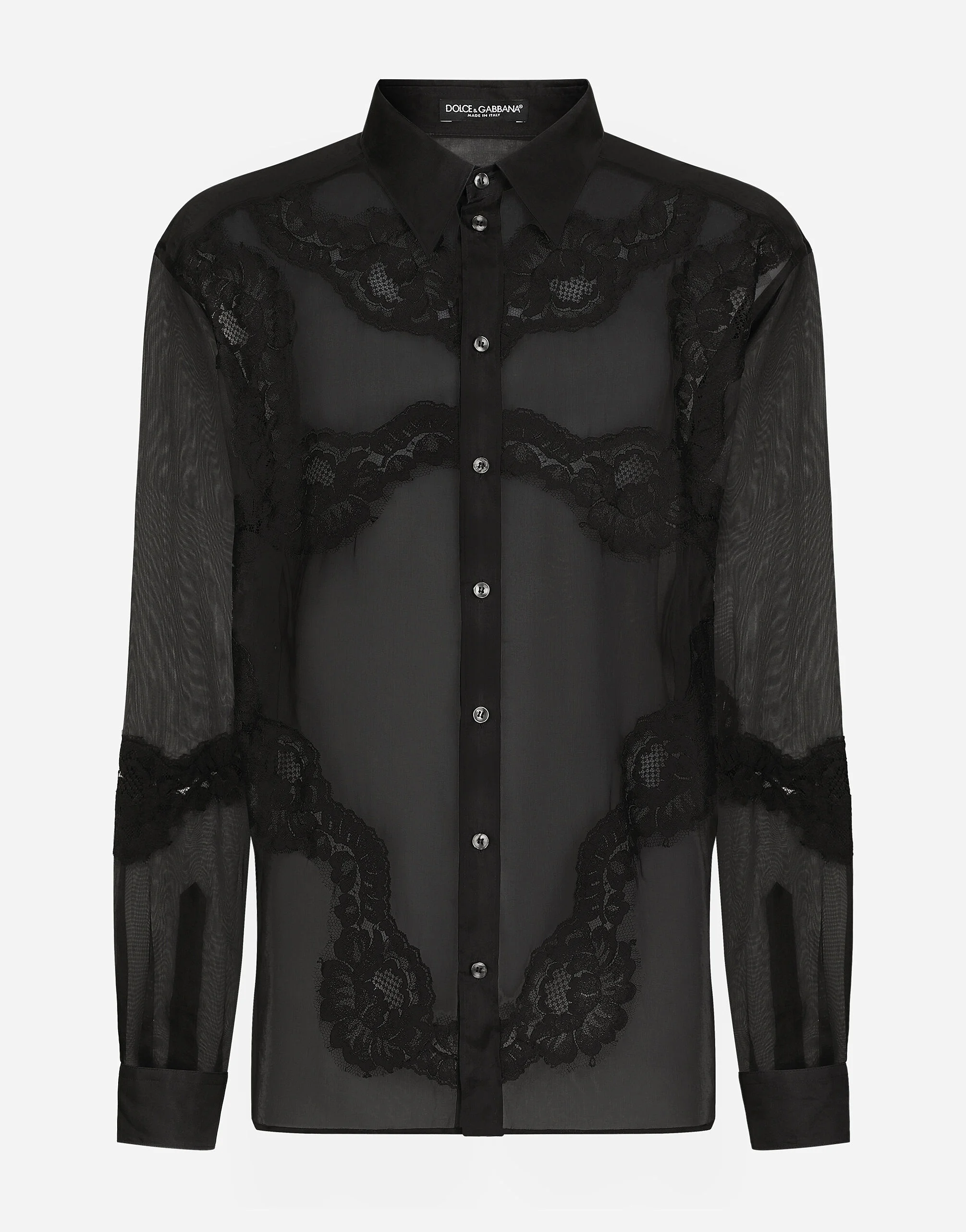 Oversize organza shirt with lace inserts - 1
