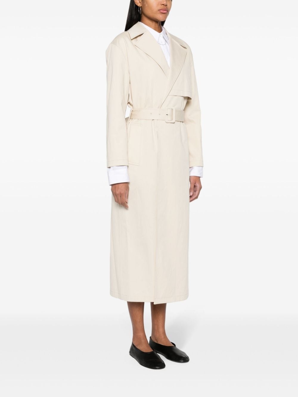 twill belted maxi trench coat - 3