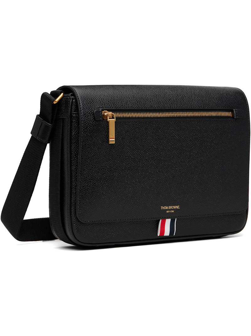 Thom Browne Black Pebble Grain Reporter Bag outlook