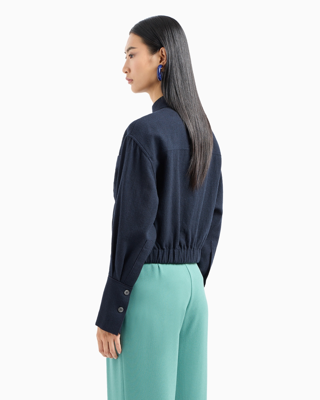 Washed wool crêpe shirt with a polo collar and EA signature embroidery - 3