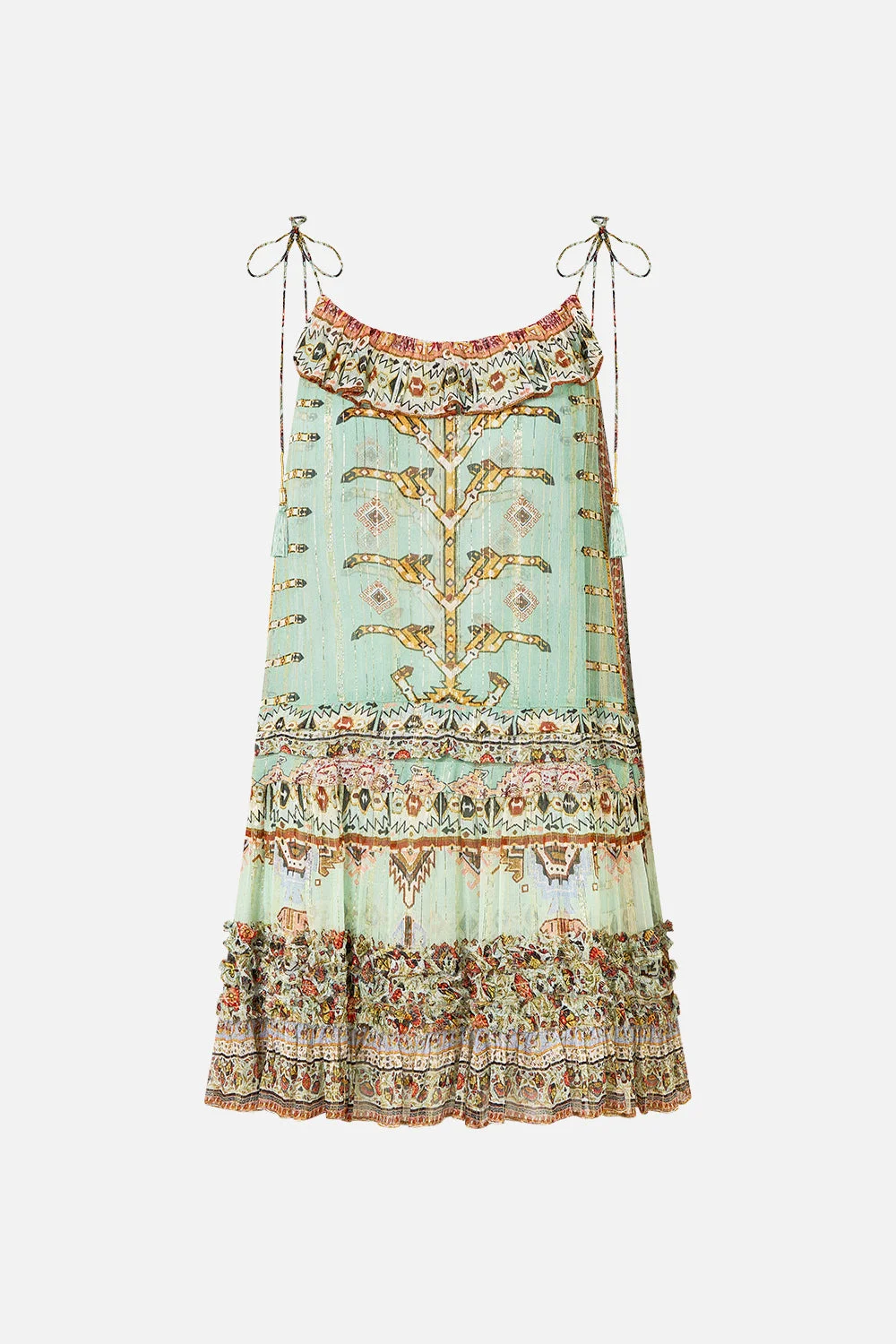 GATHERED MINI TIERED DRESS WITH FRILL DETAIL - 1