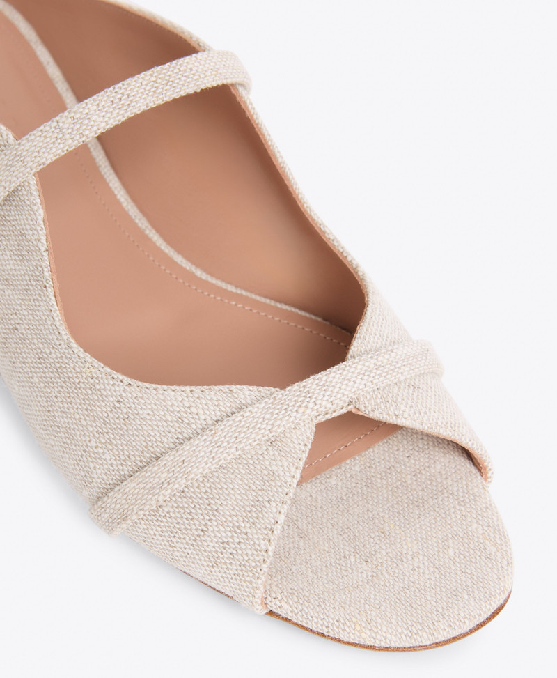 Norah Beige Linen Flat Sandals 4