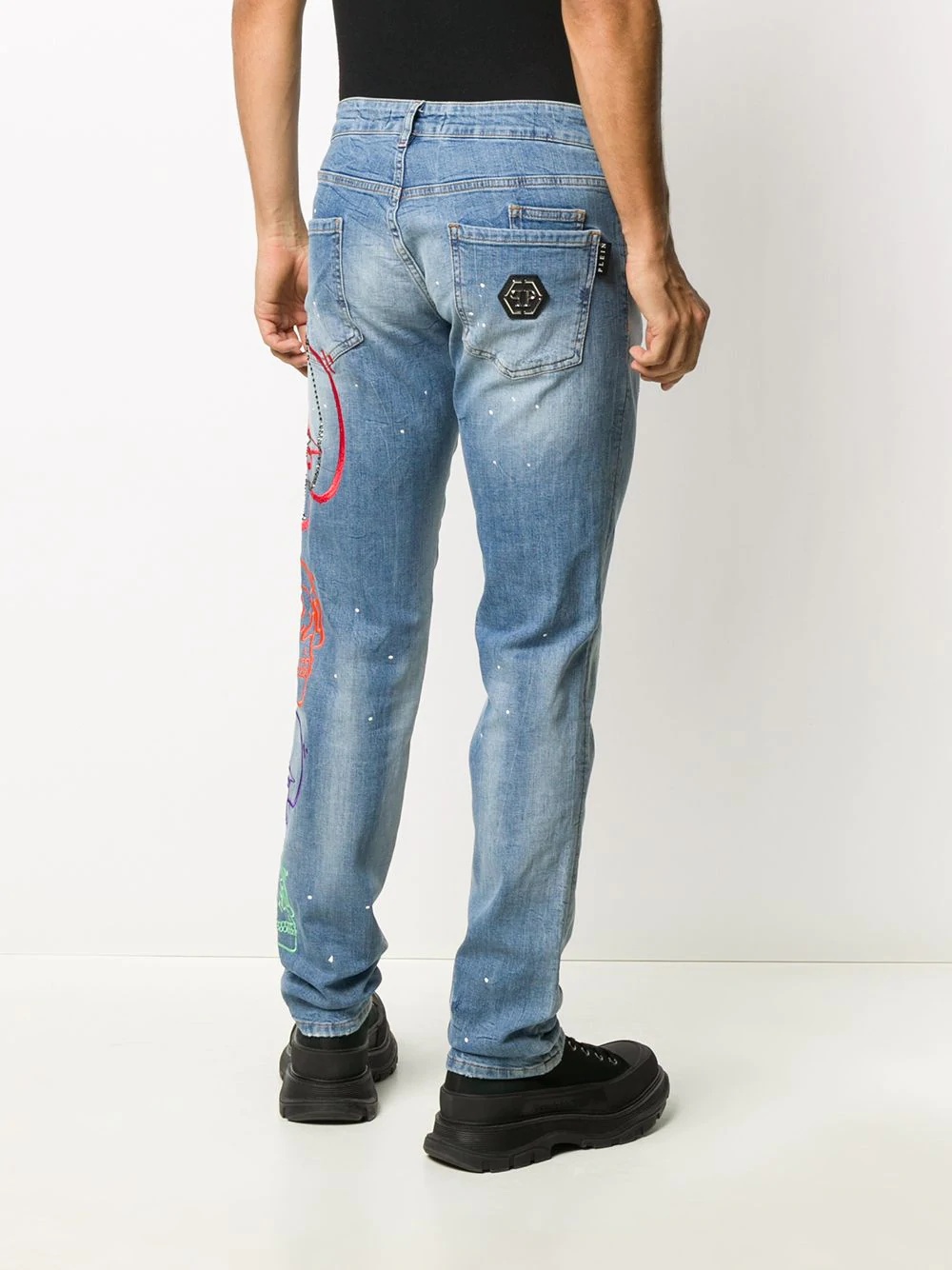 embroidered skull jeans - 4