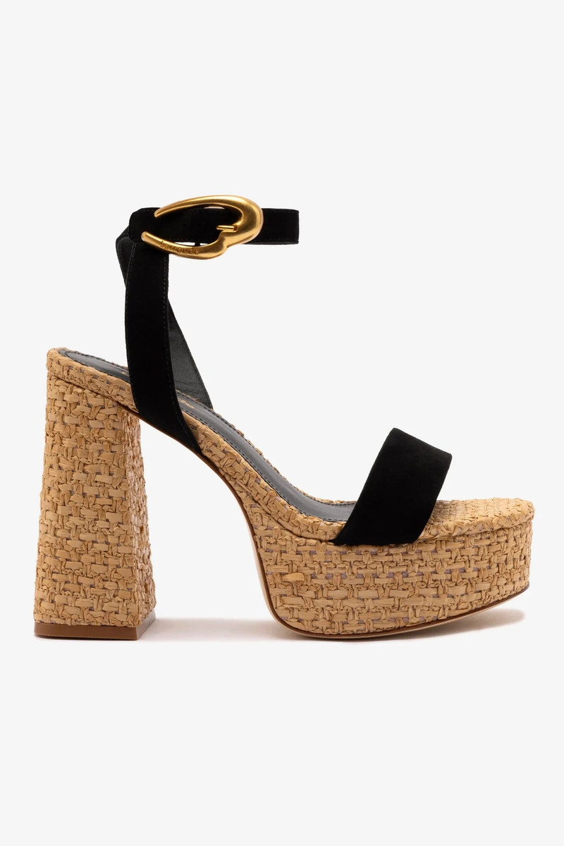 Dolly Verona Sandal In Black Suede and Natural Raffia 1