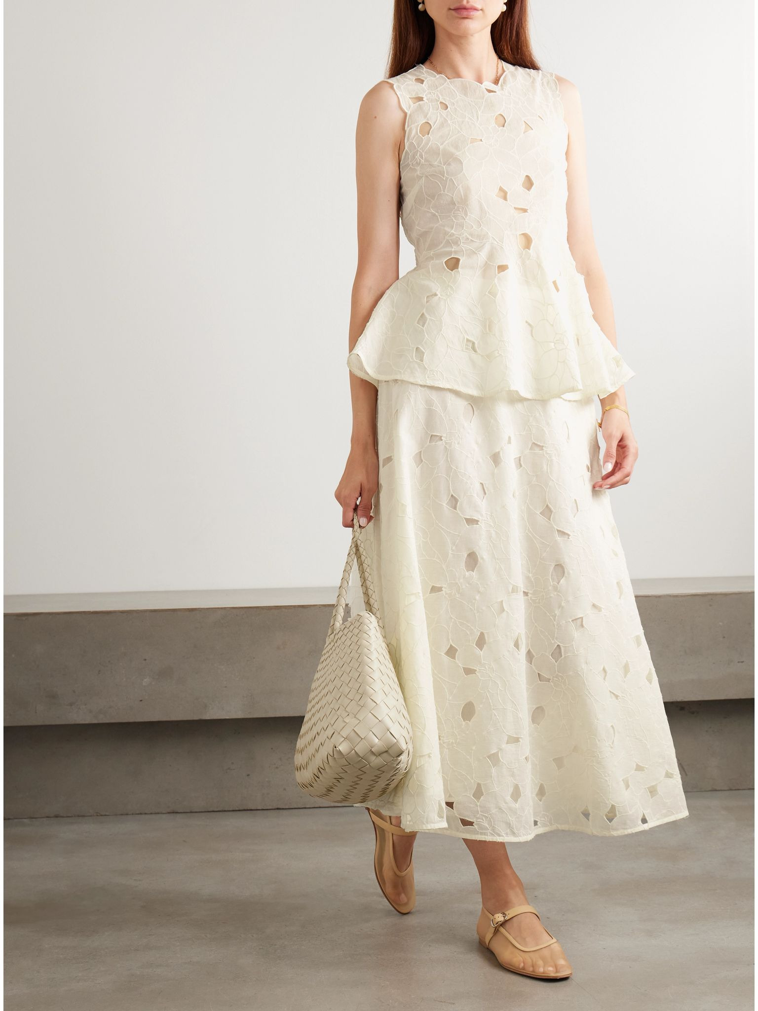 Caro embroidered cotton-voile midi skirt Off-white - 2