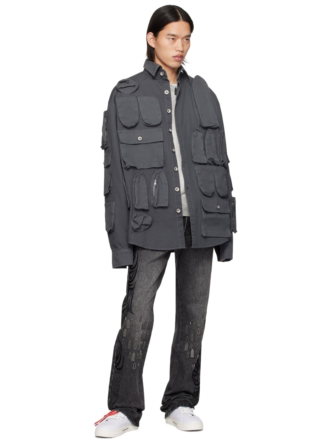 Black Centralized Hardware Jeans - 4